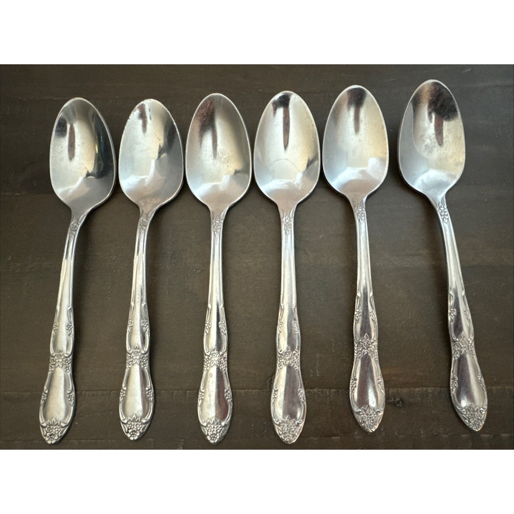 Oneida‎ FENWAY Teaspoons 6" ~ Glossy Stainless Flatware lot Set Of 6